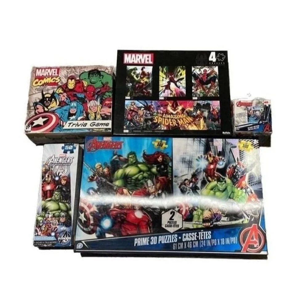 Marvel Avengers Spider-Man Puzzle Bundle 500 Piece 3D Trivia Game Lot Kids Adult